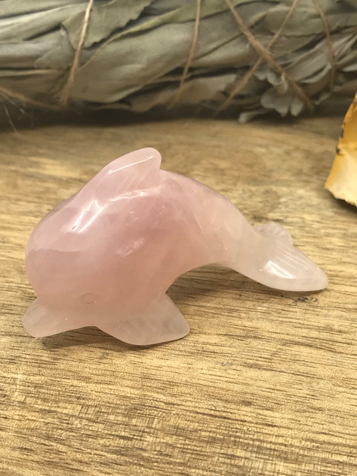 Rose Quartz Dolphin Carving 7cm - Love. Stress Relief