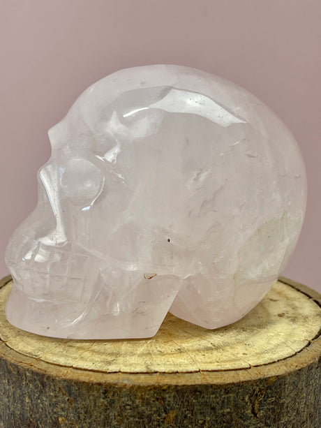 Rose Quartz Skull Carving 322g - Love and Peace