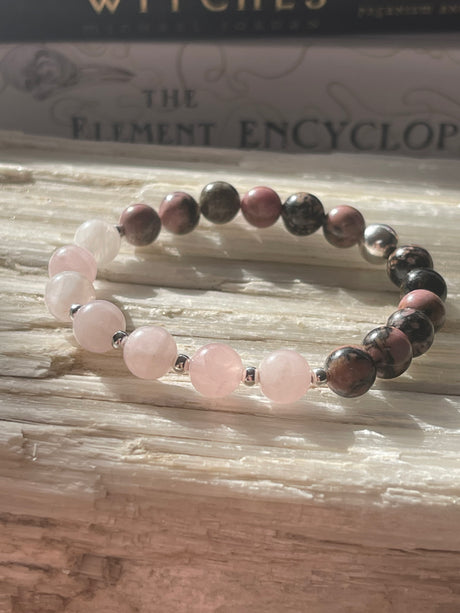 Rose Quartz & Rhodonite Sterling Silver Bracelet