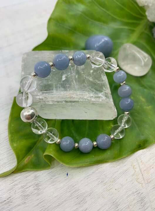 Angelite & Quartz Sterling Silver Bracelet - Peace. Balance.