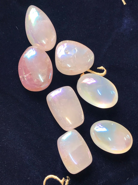 Rose Quartz Aura Tumbled - Love. Stress.