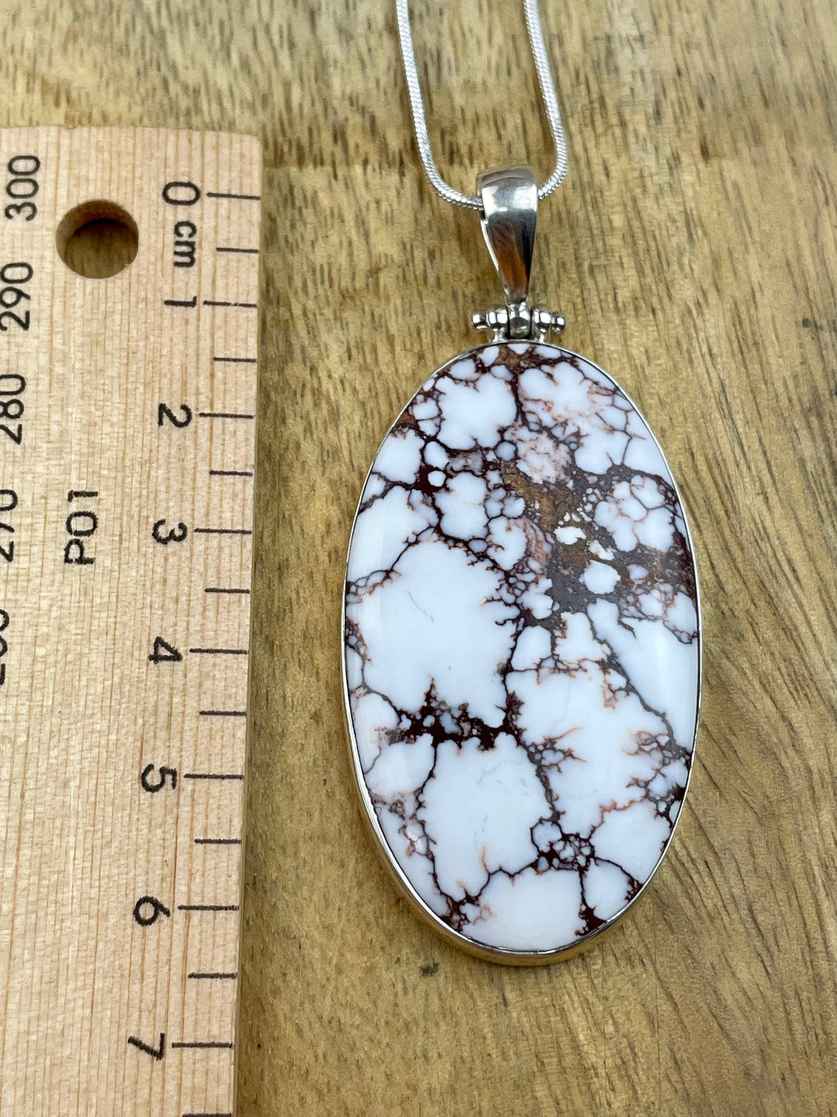 Natural American Wild Horse Magnesite Silver Pendant & Chain #2 - Calming. Meditation. PMS.