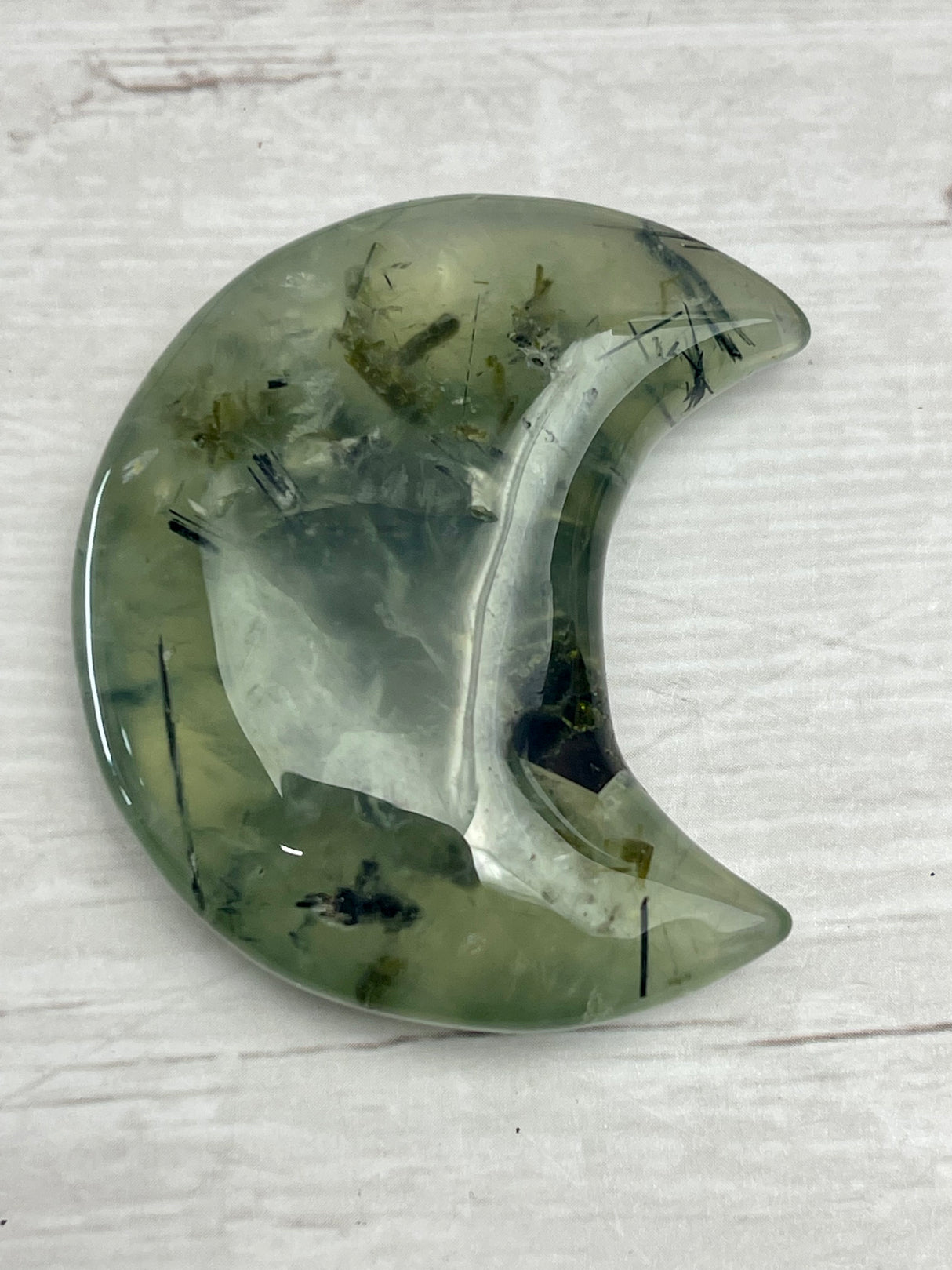 Prehnite Moon Carving - Spiritual Growth. Protection