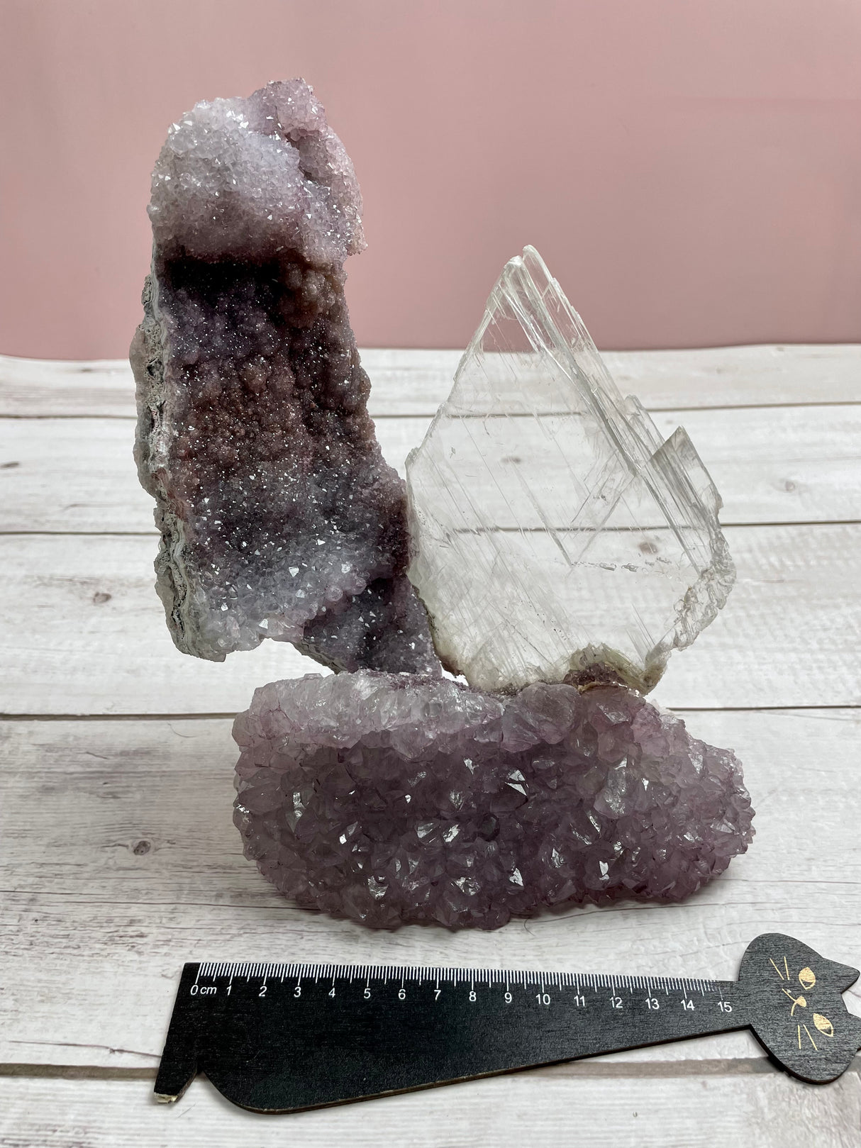 Flower Amethyst w Selenite Angel wing- 1.6kg