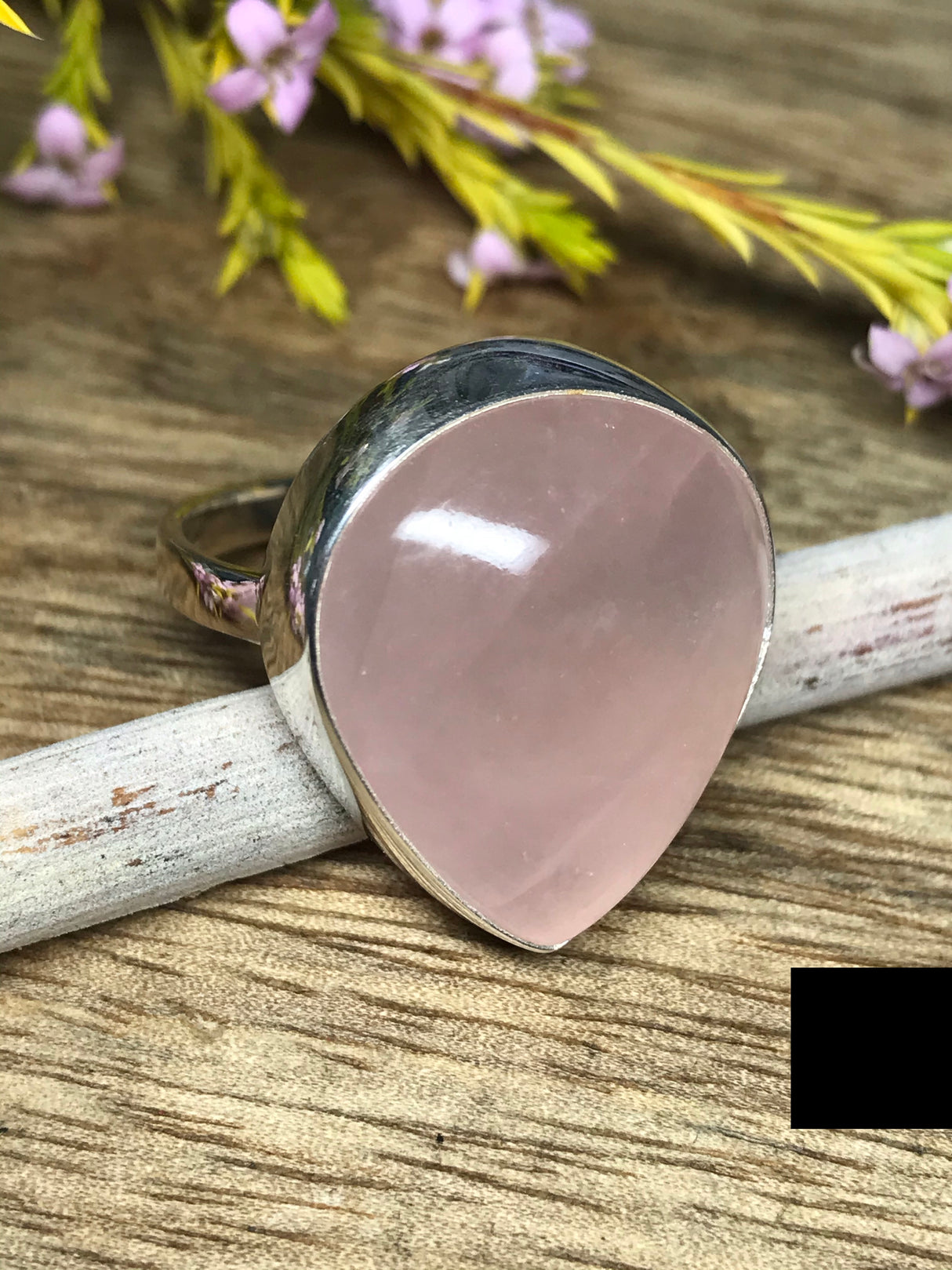 Rose Quartz Large Ring Size 10 - Love & Stress Relief