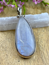 Moonstone Rainbow Pendant & Silver Chain #7 - Inner Peace & New Beginnings