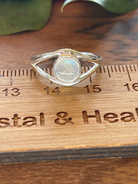 Moonstone Rainbow Silver Ring Size 6 - Inner Peace & New Beginnings