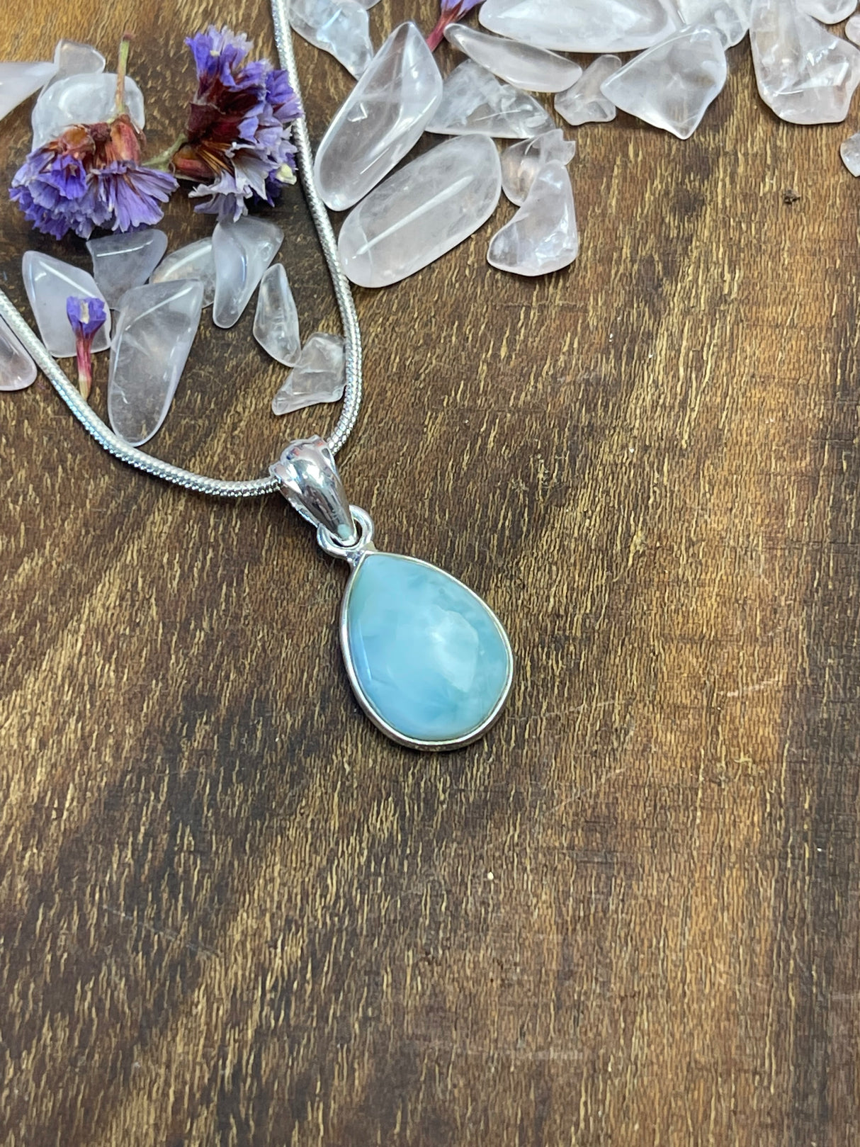 Larimar Small Silver Pendant  - Calming