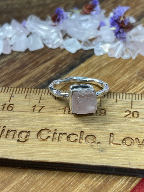 Rose Quartz Rough Silver Ring Size 6 - Love. Peace.