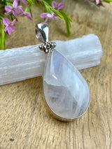 Moonstone Rainbow Pendant & Silver Chain #4 - Inner Peace & New Beginnings