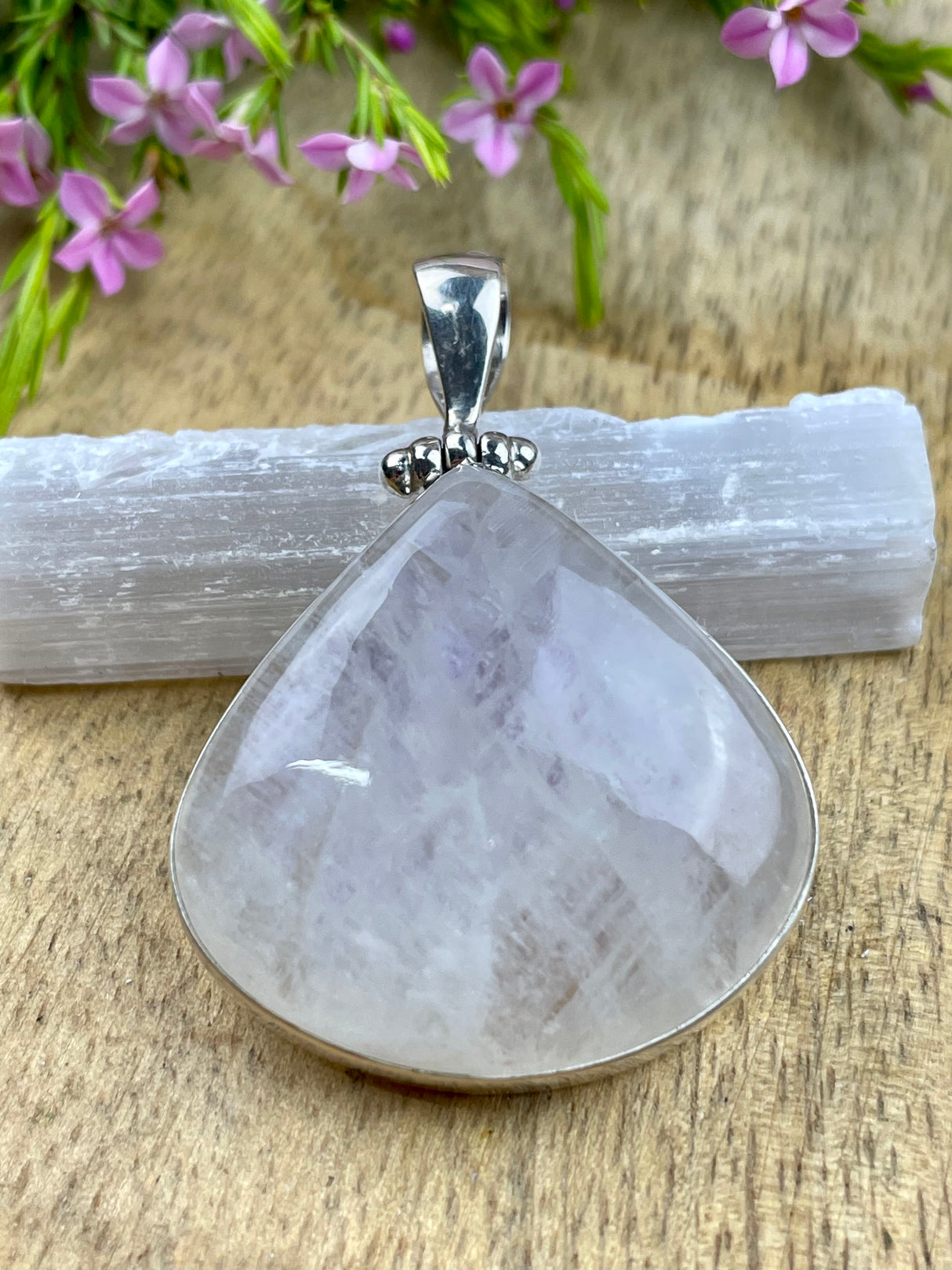 Moonstone Rainbow Pendant & Silver Chain #6 - Inner Peace & New Beginnings