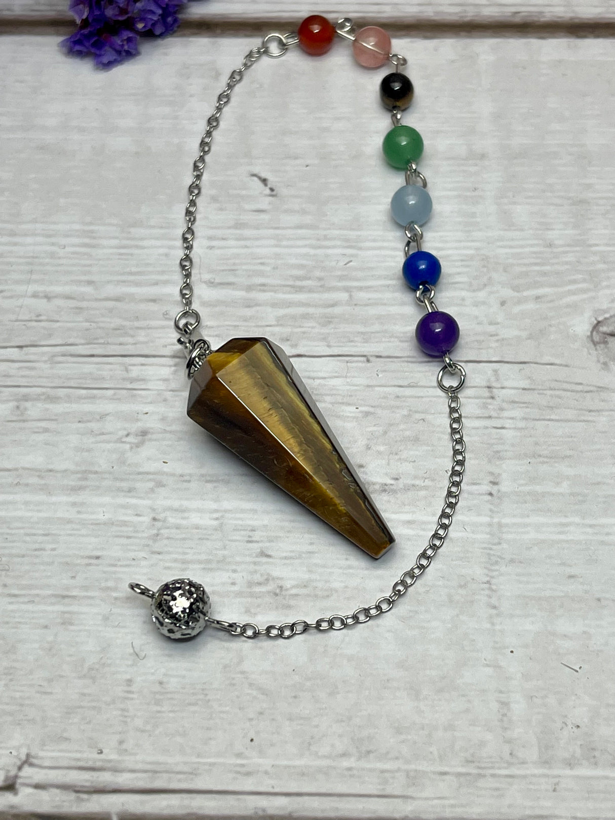 Tiger Eye Pendulum in Chakra Chain