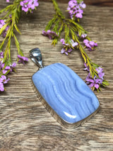 Blue Lace Agate Large Pendant - Calming. Thyroid.