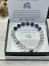 Charoite and Clear Quartz Silver Bracelet- Healing. Negativity. Protection.