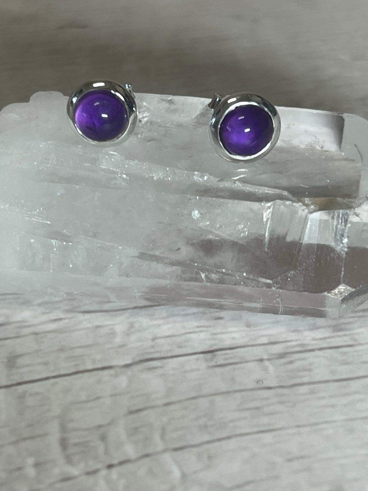 Amethyst Silver Stud Earrings - Intuition and Protection