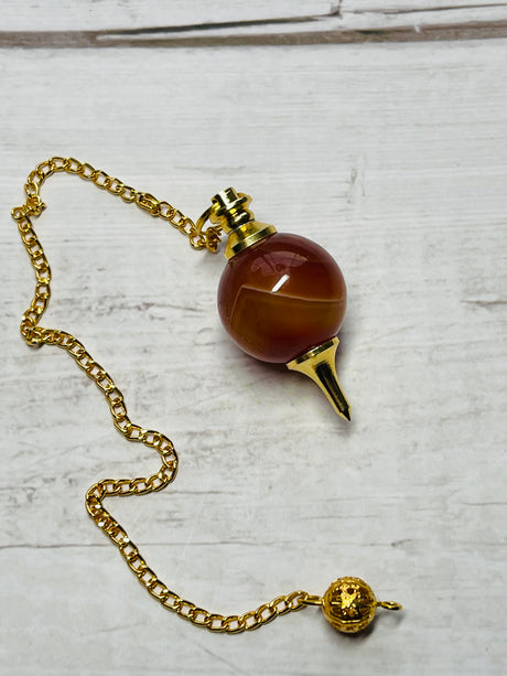 Carnelian Sphere Pendulum on Brass Chain