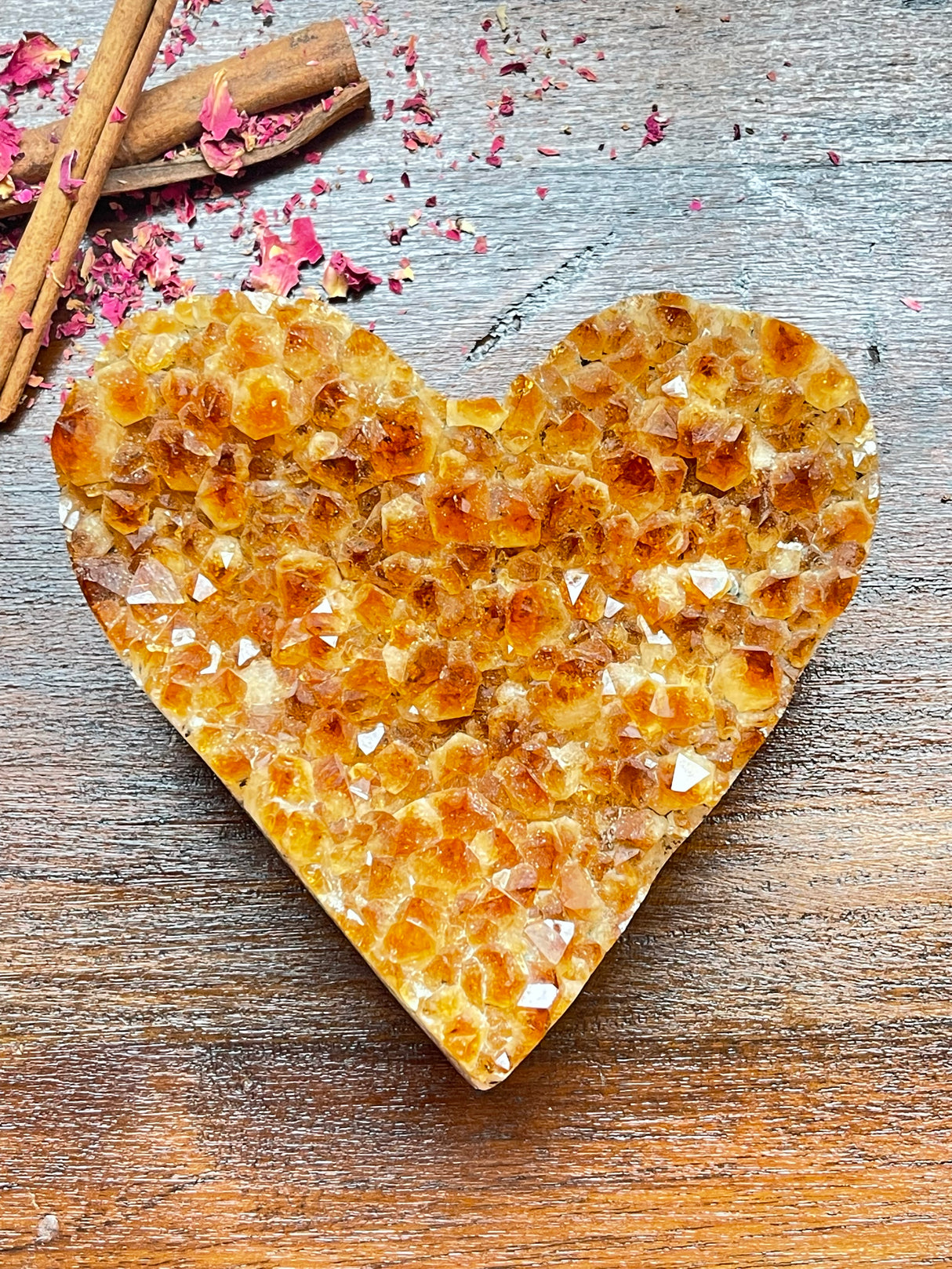 Citrine Cluster Heart 690g on Stand  -  “I am successful in all areas of life”.