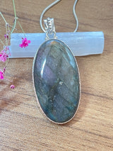 Purple Labradorite Large Silver Pendant - Magic. Protection.