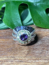 Amethyst and Peridot Silver Ring- Size 7