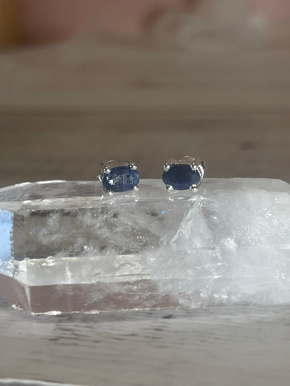 Sapphire Silver Faceted Stud Earrings - Awareness. Discipline