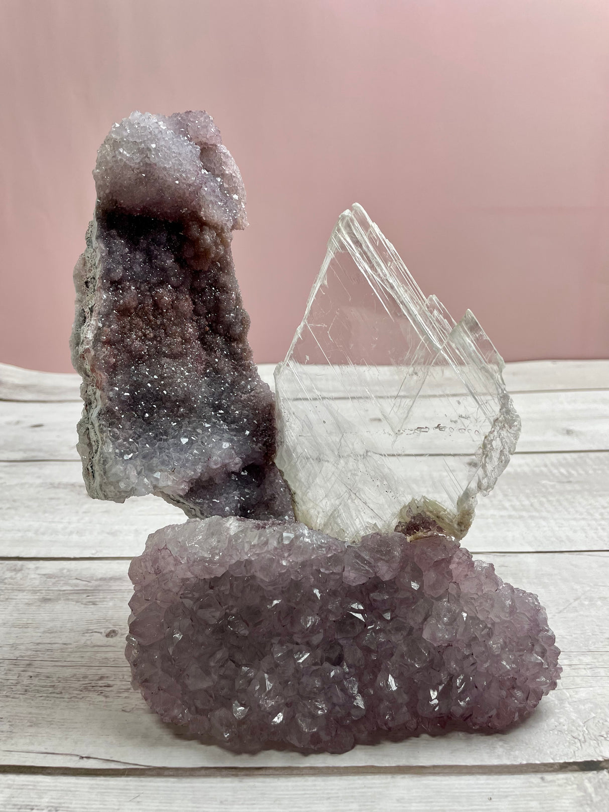 Flower Amethyst w Selenite Angel wing- 1.6kg