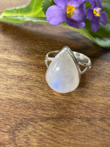 Moonstone Rainbow Silver Ring Size 7 - Inner Peace & New Beginnings