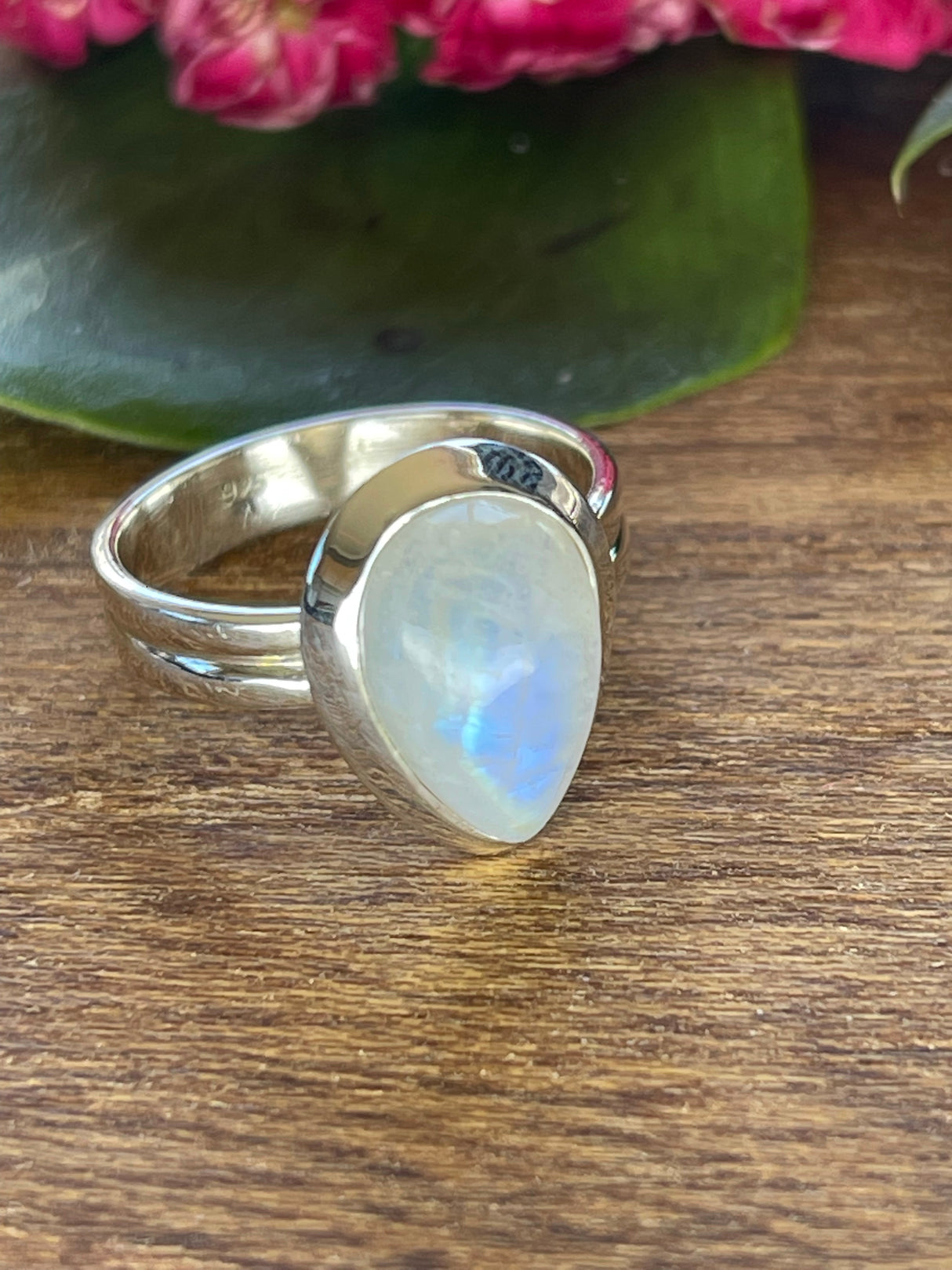 Moonstone Rainbow Silver Ring Size 6 - Inner Peace & New Beginnings