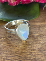 Moonstone Rainbow Silver Ring Size 6 - Inner Peace & New Beginnings