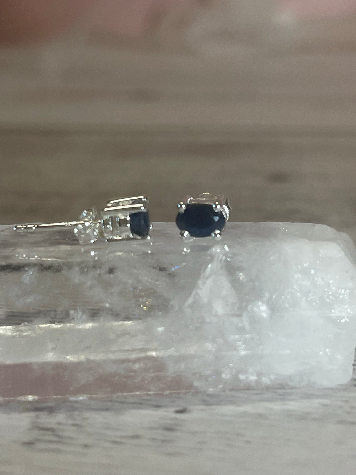 Sapphire Silver Faceted Stud Earrings - Awareness. Discipline