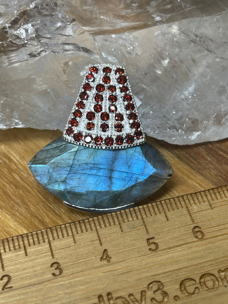 Labradorite & Garnet Large Silver Pendant - Magic