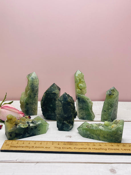 Prehnite, Epidote & Black Tourmaline Natural Point - Spiritual Growth. Protection