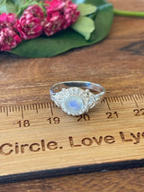 Moonstone Rainbow Silver Ring Size 8 - Inner Peace & New Beginnings