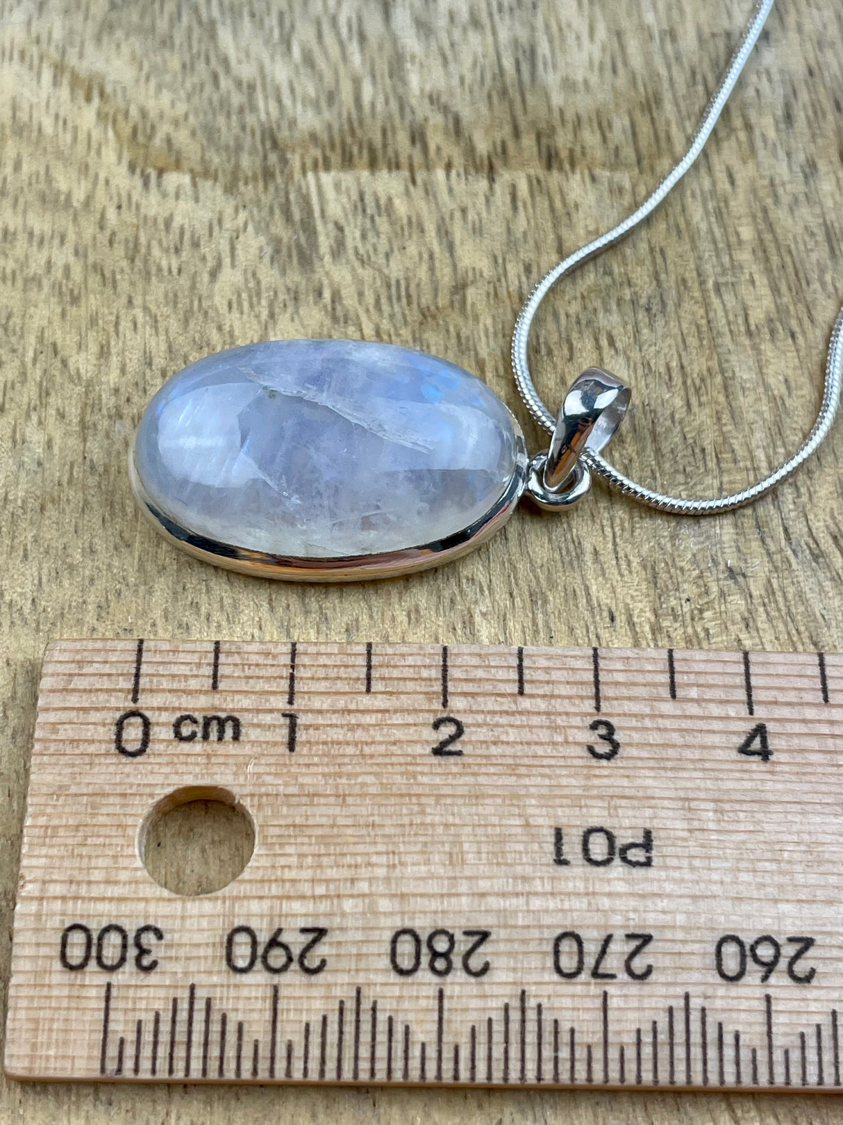 Moonstone Rainbow Pendant & Silver Chain #1 - Inner Peace & New Beginnings