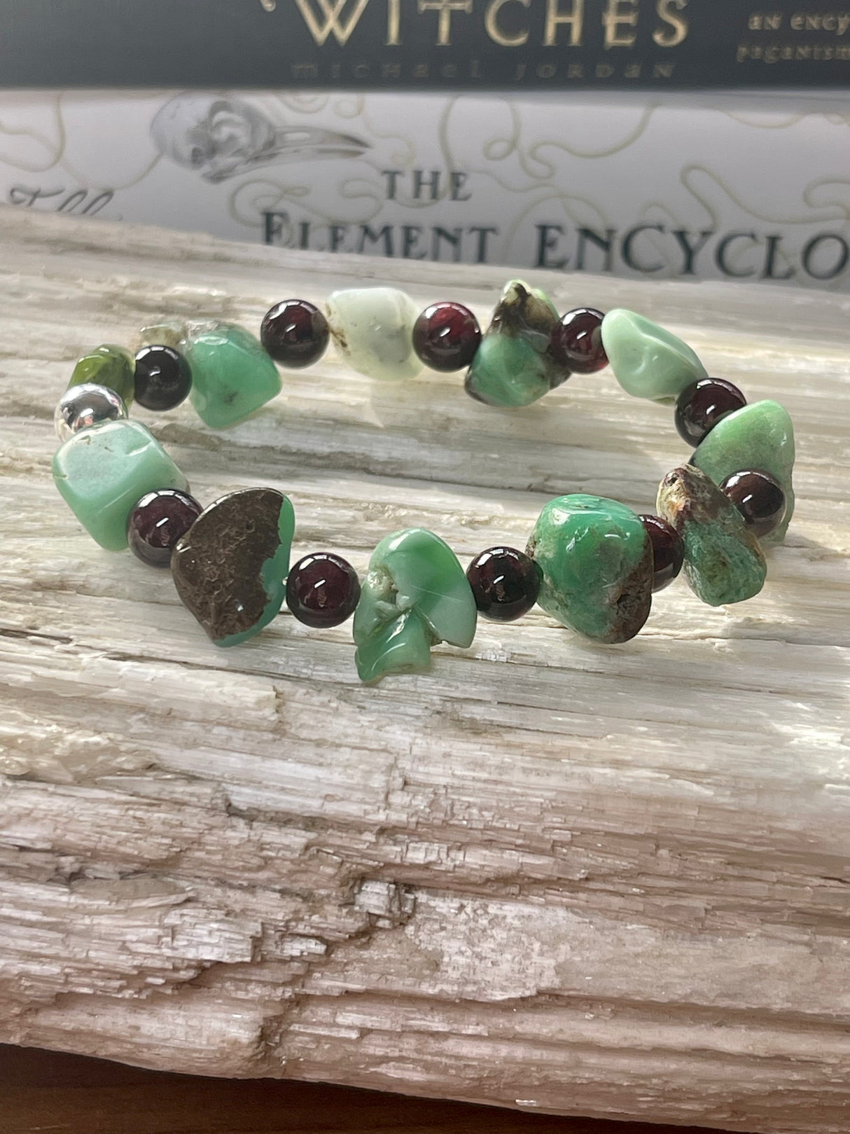 Chrysoprase & Garnet Silver Bracelet  - Connecting to Oneself