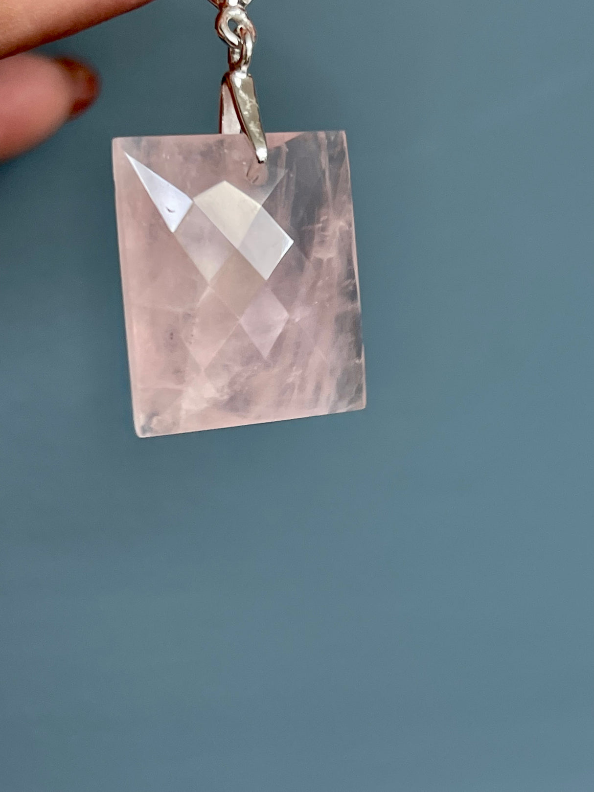 Rose Quartz Checker Cut Pendant & Chain - Love & Self-esteem