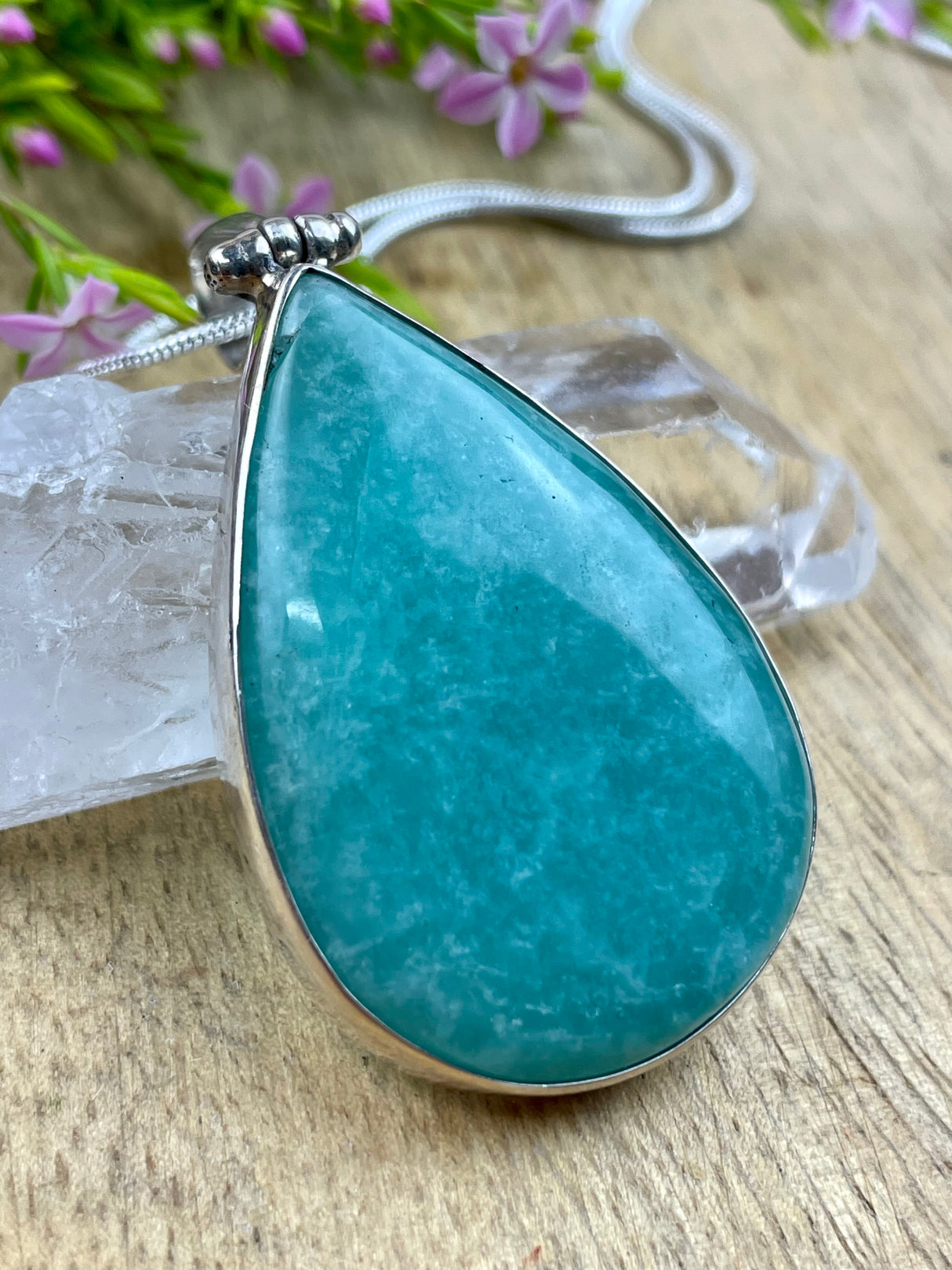 Amazonite Silver Pendant & Chain - Wealth. Soothing.