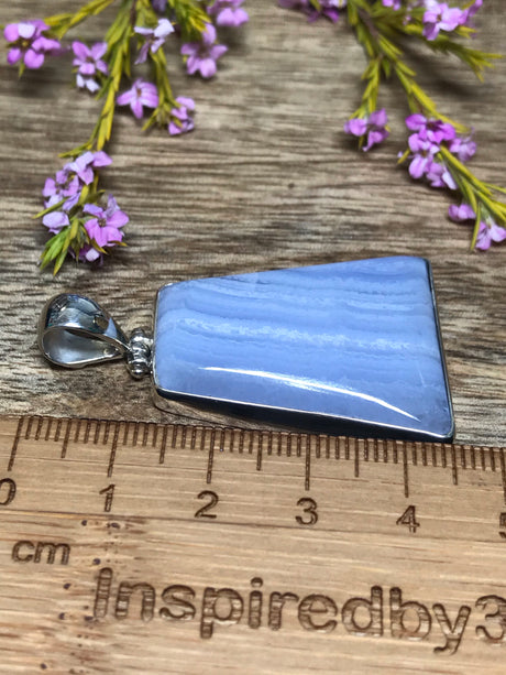 Blue Lace Agate Large Pendant - Calming. Thyroid.