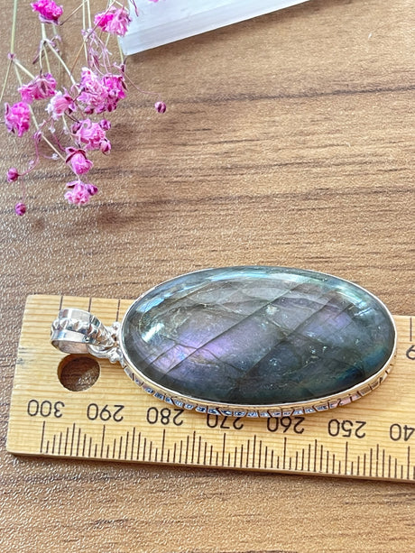 Purple Labradorite Large Silver Pendant - Magic. Protection.