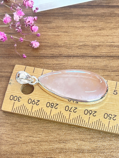 Rose Quartz Large Silver Pendant & Chain