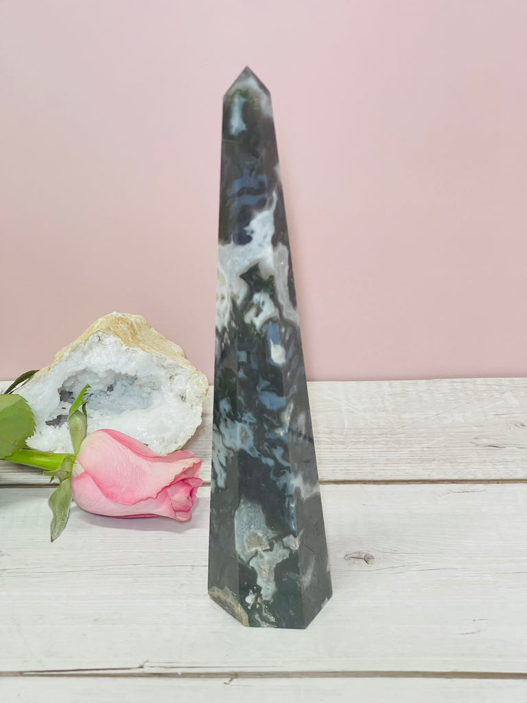 Agate Moss Tower 20cm 367g  - Nature Spirits. Grounding. Stability.