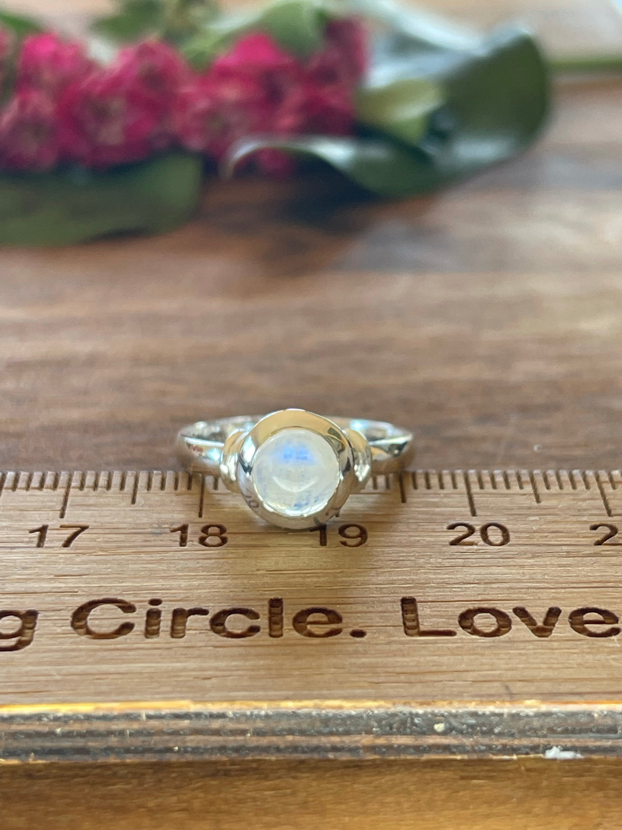 Moonstone Rainbow Silver Ring Size 6 - Inner Peace & New Beginnings