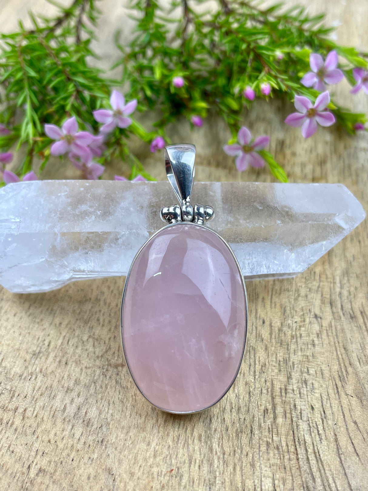 Rose Quartz Pendant & Silver Chain #1 - Love & Stress Relief