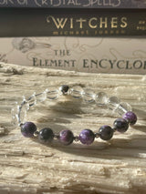 Charoite and Clear Quartz Silver Bracelet- Healing. Negativity. Protection.