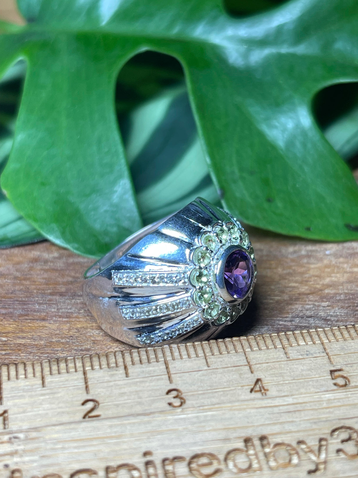 Amethyst and Peridot Silver Ring- Size 7