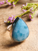 Larimar Large Silver Ring Size 10 - Calming