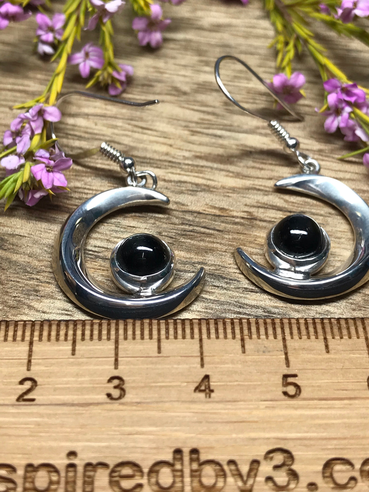 Star Sapphire Silver Moon Earrings - spiritual enlightenment. inner peace