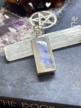 Moonstone Rainbow Rectangle Silver Pendant - Inner Peace & Harmony