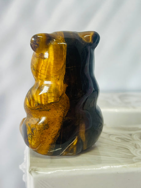 Tiger Eye Teddy Bear Carving - Strength. Protection.