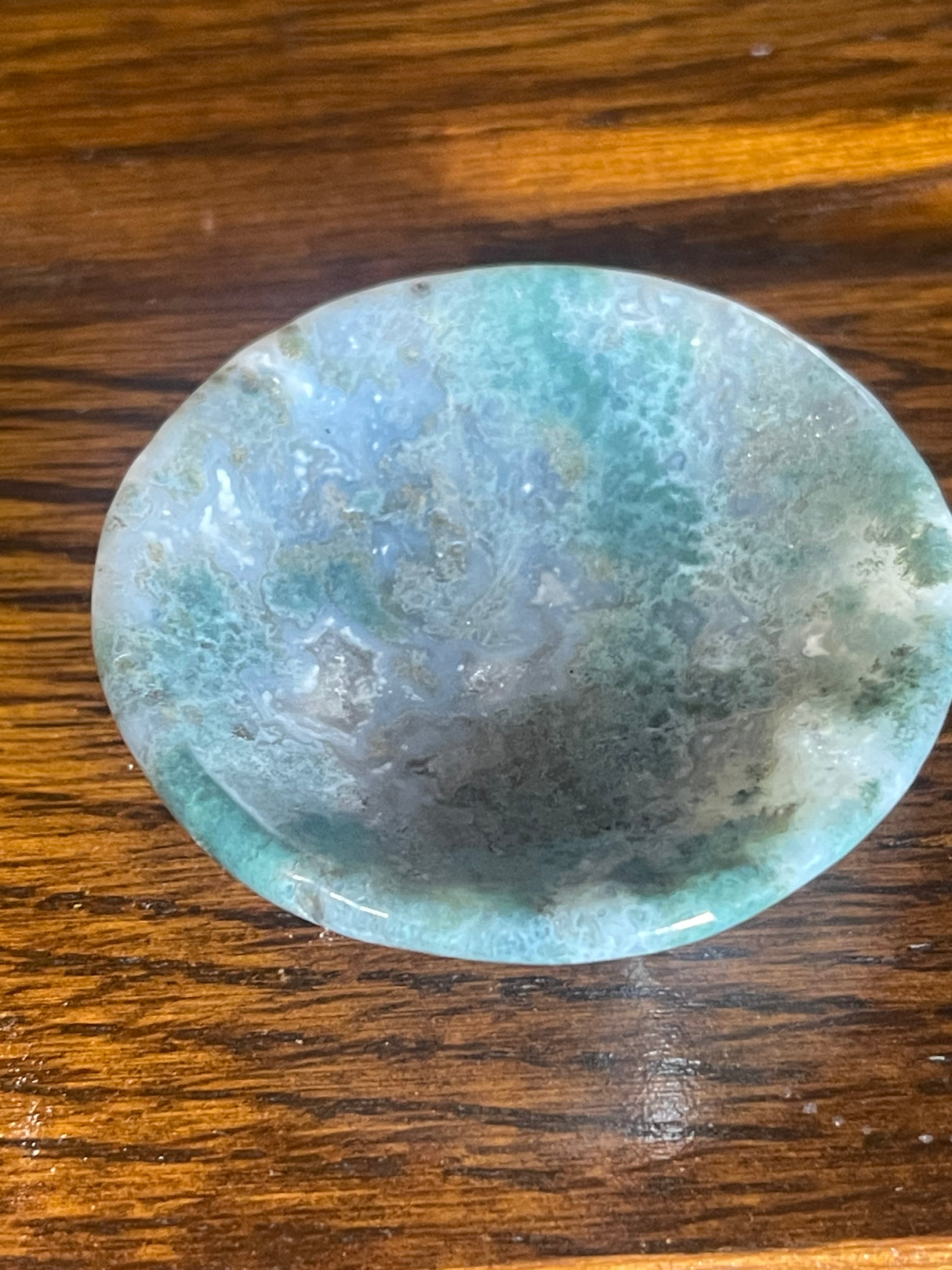 Moss Agate Sphere & Stand 559g 7.5cm - Grounding. Connection to Nature