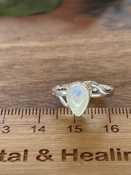 Moonstone Rainbow Silver Ring Size 6 - Inner Peace & New Beginnings